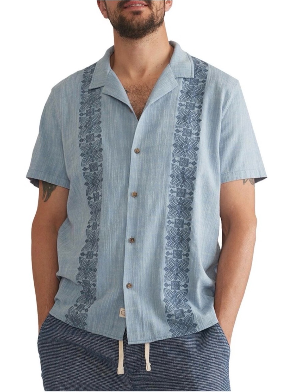 Marine Layer Mens Embroidered Resort Shirt in Mid Blue Large - Picture 2 of 5